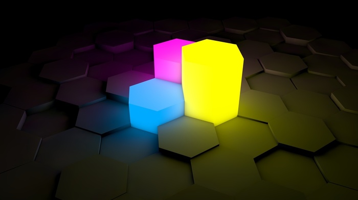 purple, yellow, 3D