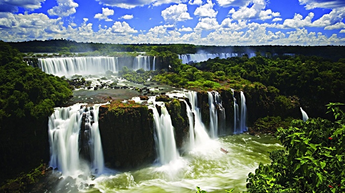 clouds, waterfall, nature, sky