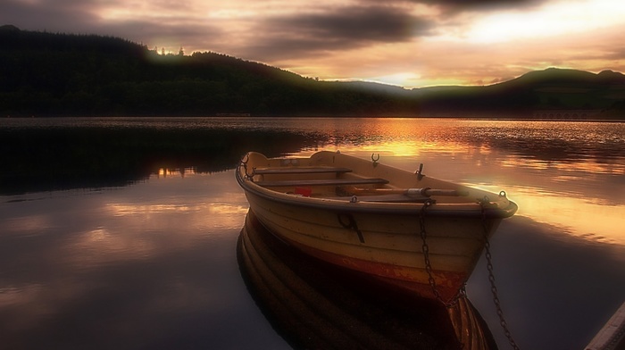 nature, evening, boat, sunset, water