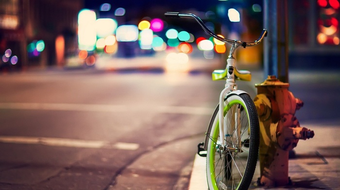 cities, bicycle, night