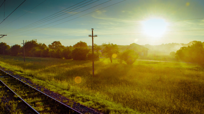 railway, nature, sunset
