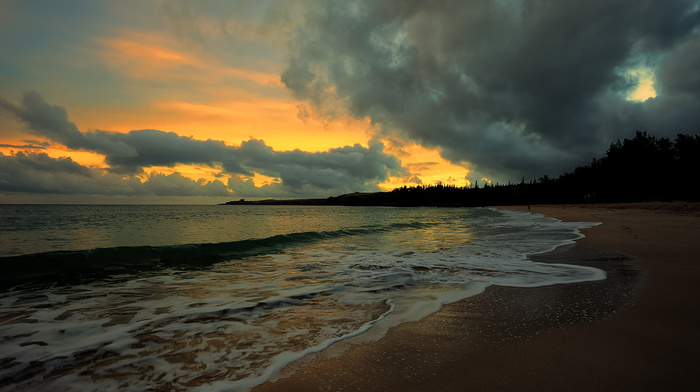 evening, sand, sea, nature