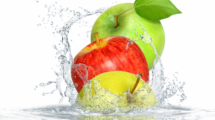 delicious, splash, water, apples