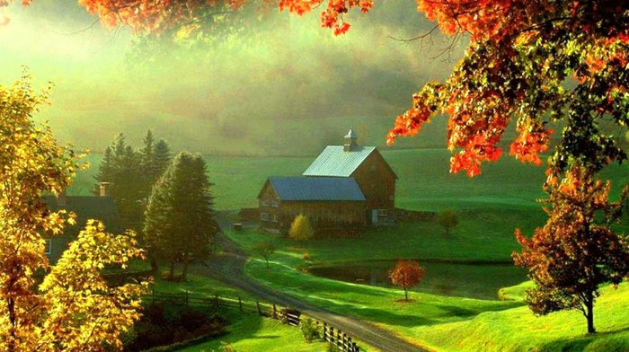 lodge, autumn, valley
