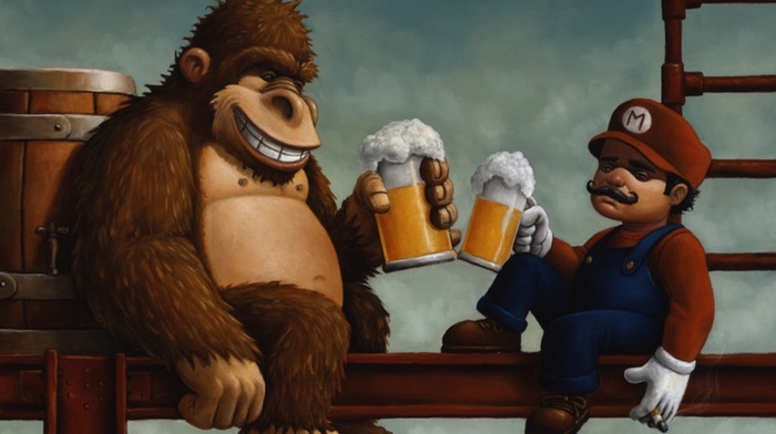 Super Mario, humor, Donkey Kong, beer