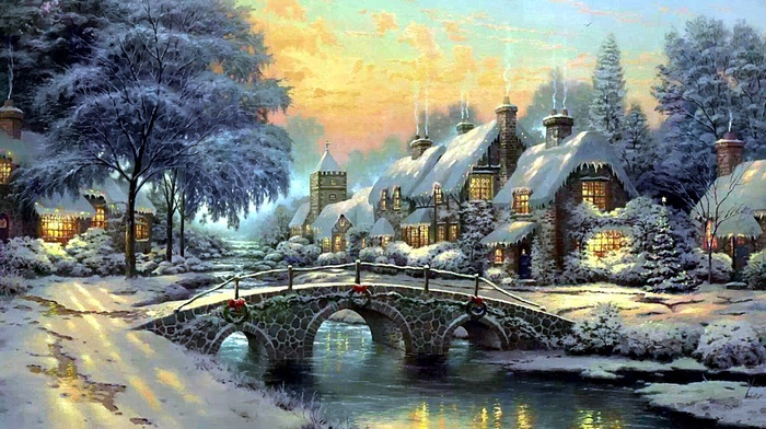 landscape, winter, bridge