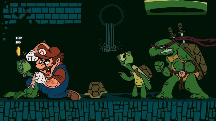 Teenage Mutant Ninja Turtles, turtle, video games, glasses, sword, fighting, Super Mario, coins