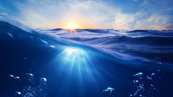 ocean, stunner, rays, underwater, Sun, sunset