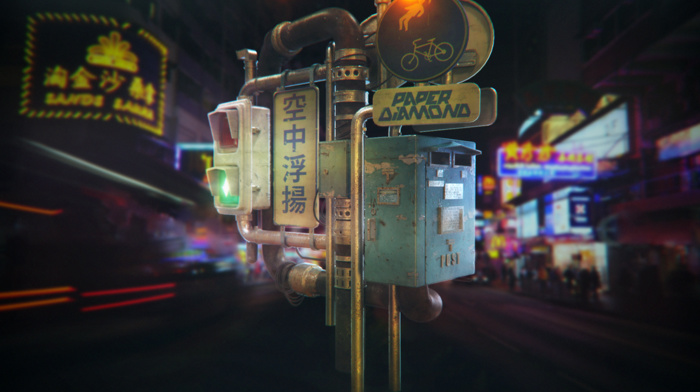 Japan, CG, signs, 3D, China, night, city, street