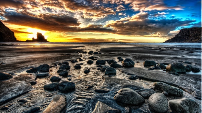 stones, stunner, sunset, sea