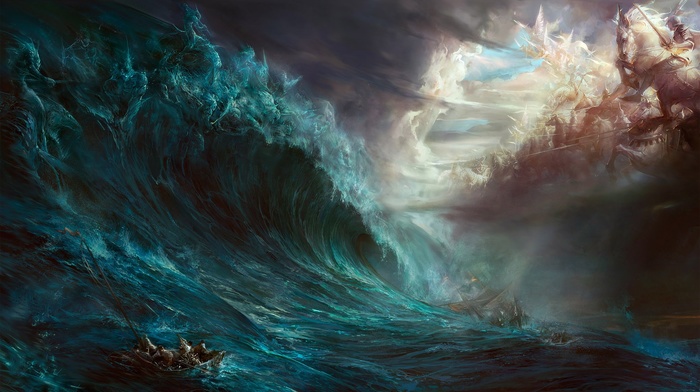 mythology, Poseidon, ship, Zeus, battle