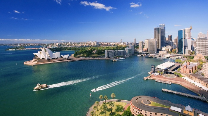 cityscape, boat, sky, Sydney Opera House, Sydney, Australia, sea