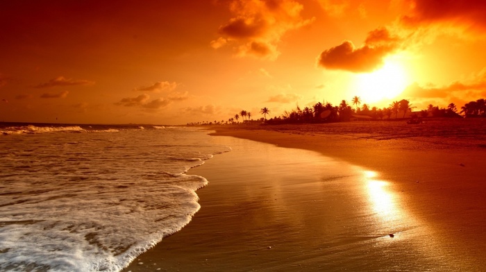 nature, sunset, beach, sea, landscape, Sun, sunlight