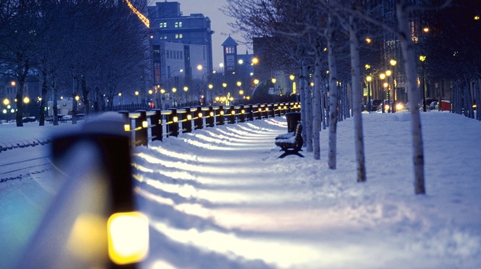 night, city, snow, winter, cityscape