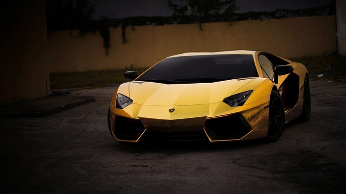 yellow, car, Lamborghini Aventador