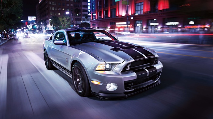 shelby gt, Ford Mustang, gray, car, motion blur