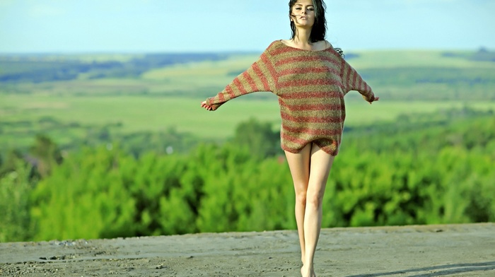 girl, brunette, sweater