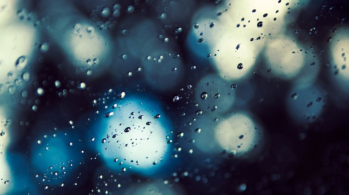 water drops, glass, blurred, bokeh, water on glass, blue
