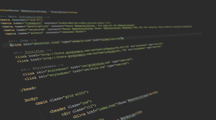 3D, dark gray code, HTML, code, depth of field