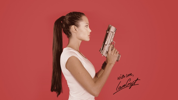 pistol, celebrity, Angelina Jolie, Lara Croft, actress