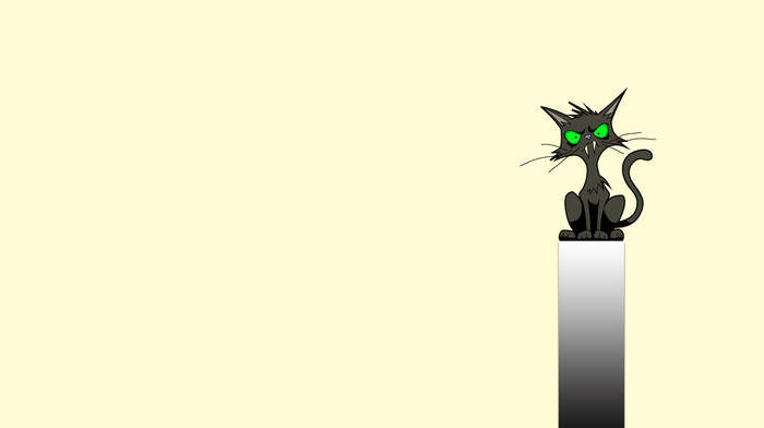 green eyes, minimalism, black, cat, sit