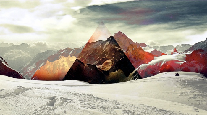 triangle, 3D, mountain, snow, colors