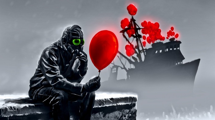 vitaly s alexius, romantically apocalyptic, gas masks, apocalyptic, balloons