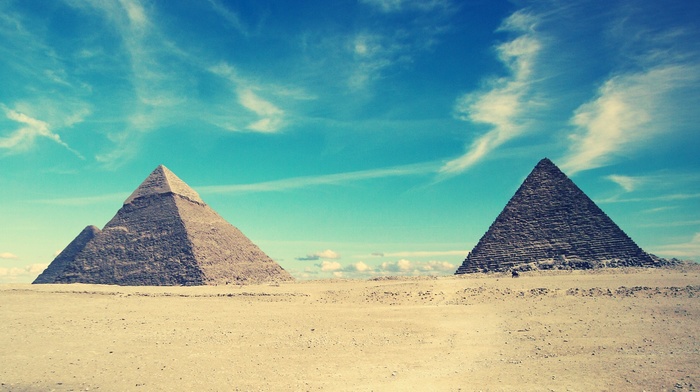 sand, pyramid, clouds, egypt