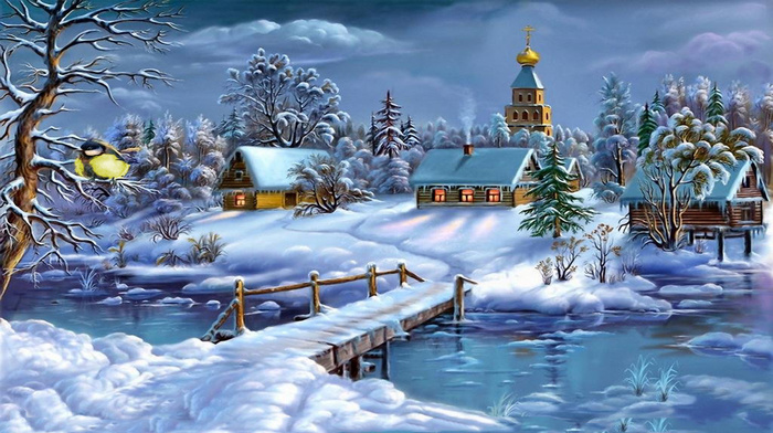 bridge, snow, winter, river
