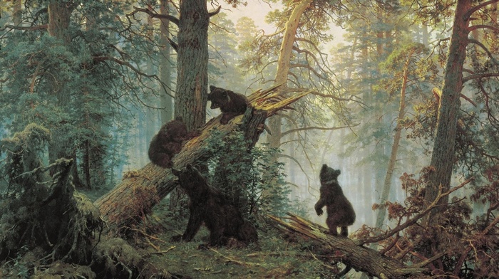 forest, bears, artwork, animals