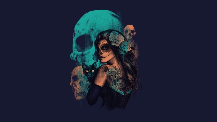 sugar skull, girl, fantasy art, artwork, skull