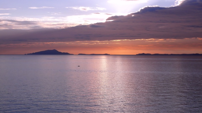 nature, clouds, bay, sunset, sea, horizon