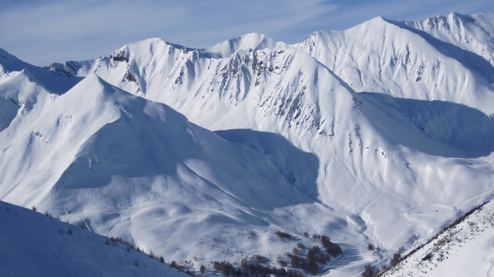 winter, valley, mountain, snow