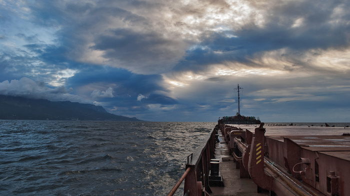 mountain, nature, sky, sea