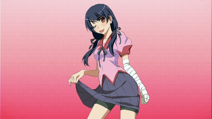 anime, school uniform, monogatari series, anime girls, Kanbaru Suruga, twintails