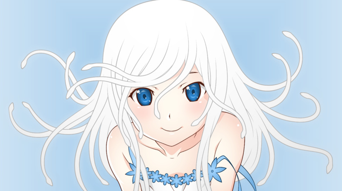 blue eyes, white hair, anime, anime girls, monogatari series, Sengoku Nadeko