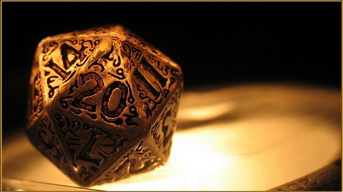 numbers, Dungeons and Dragons, d20, dice, closeup, gold