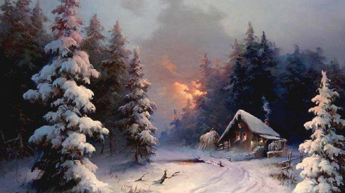 snow, winter, trees