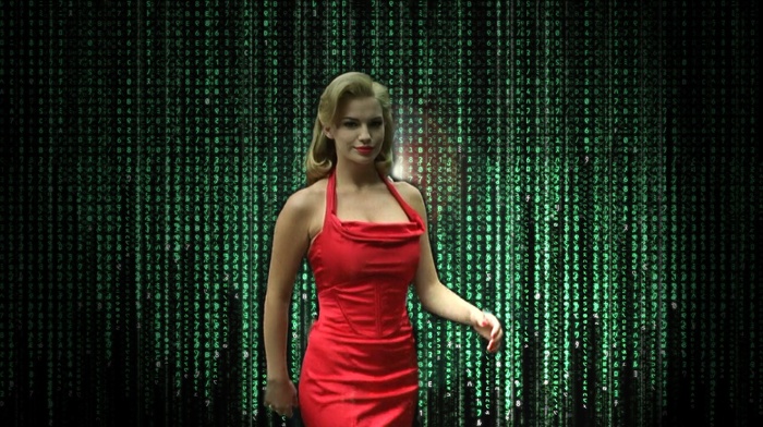 Woman in Red, the matrix, Fiona Johnson, photo manipulation, red dress
