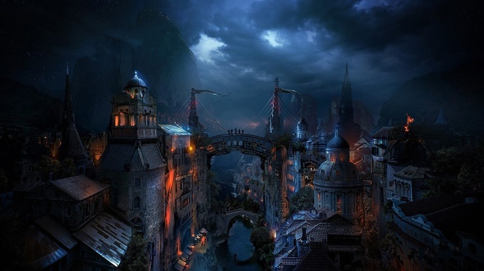 fantasy art, cityscape