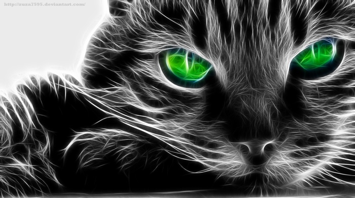 green eyes, cat, fractalius