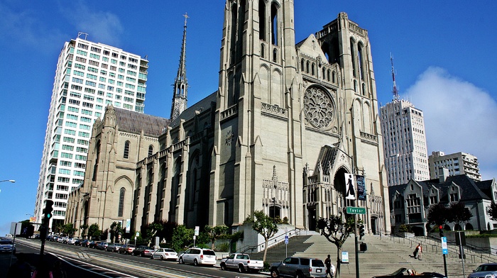 cityscape, USA, street, church, praying, san francisco