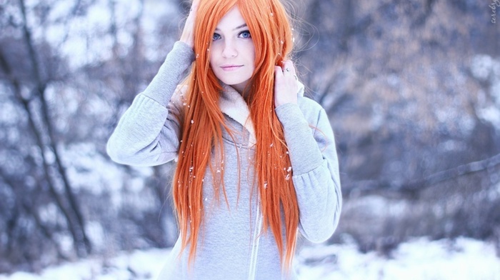 winter, red hair, girls