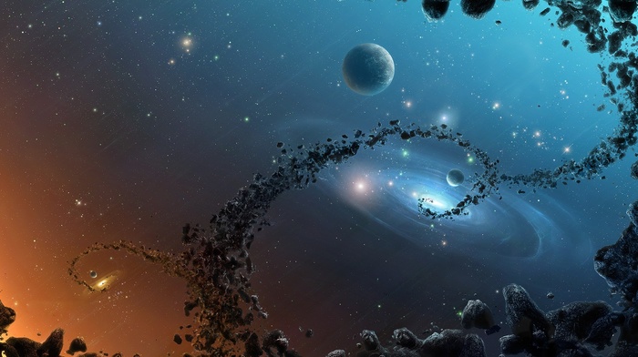 galaxy, asteroid, space art, stars, space, planet