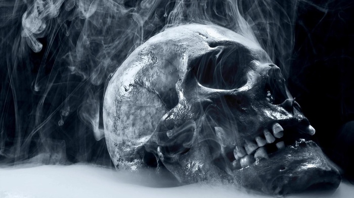 skull, monochrome, smoke
