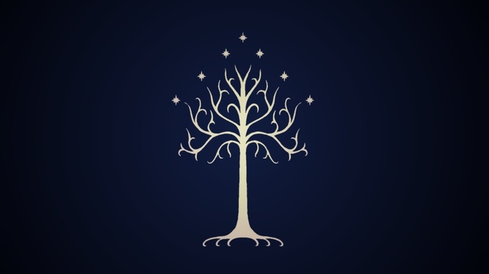 Gondor, sigils, symbols, blue background, The Lord of the Rings, trees