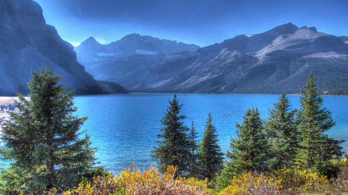 mountain, lake, forest, nature