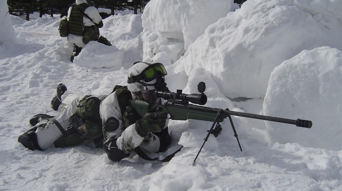 weapon, gun, snow, sniper rifle, soldier, SV, 98
