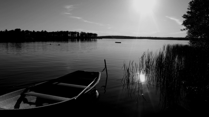 dawn, stunner, boat, lake