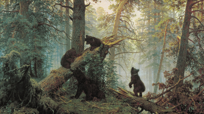 forest, trees, game, stunner, painting, bears